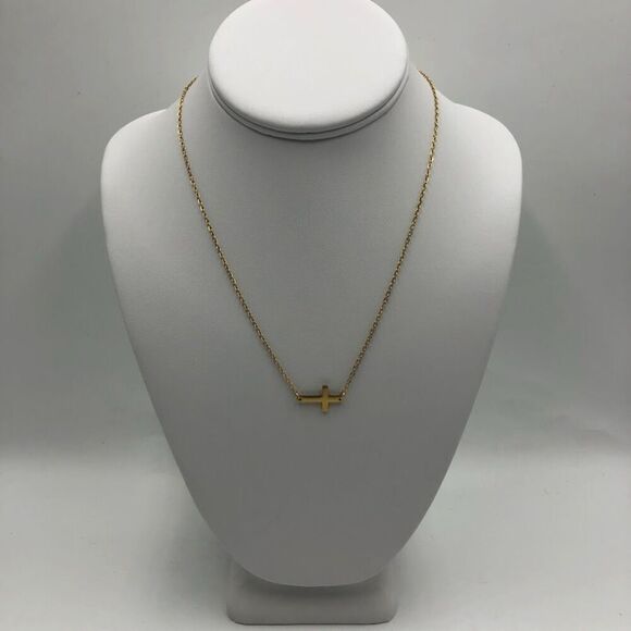 18K Gold Plated Stainless Steel "Cross' Necklace Women's Waterproof Spiritual - Picture 3 of 10